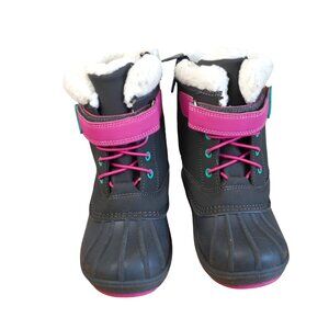 Cat & Jack Thermolite Girls Winter Snow Boots Size 12 Black & Pink Waterproof In